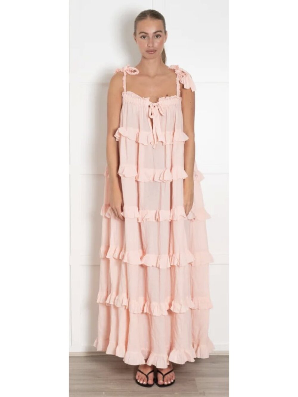 DEVOTION TWINS Gesthimani Tiered Maxi Dress Light Pink One Size Boho Beachy